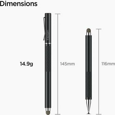 Stilolaps stilus Spigen Universal Stylus Pen 145 mm, zi, set 1 copë (2 maja)
