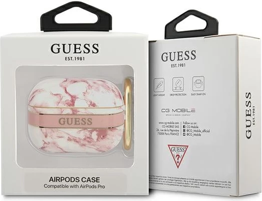 Mbështjellës Guess për AirPods Pro, Marble Strap Collection, rozë