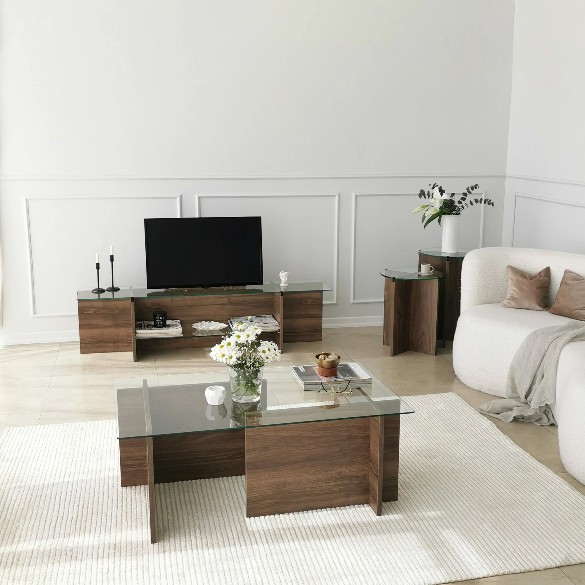 Set tavolina ndihmëse të vendosshme (2 copë), Hanah Home, Lily, ngjyrë arre