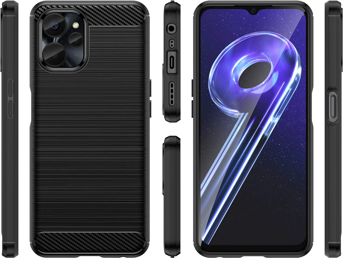 Mbështjellës Hurtel Carbon Case për Realme 10 5G / Realme 9i 5G, TPU, i zi