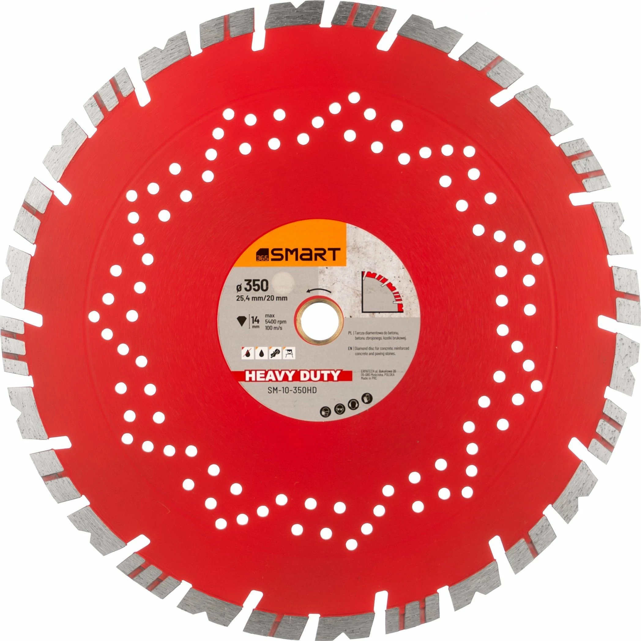 Disk prerës diamant SMART365 SM-10-350HD 350mm, 25.4mm, Heavy Duty, Turbo Segment, i kuq