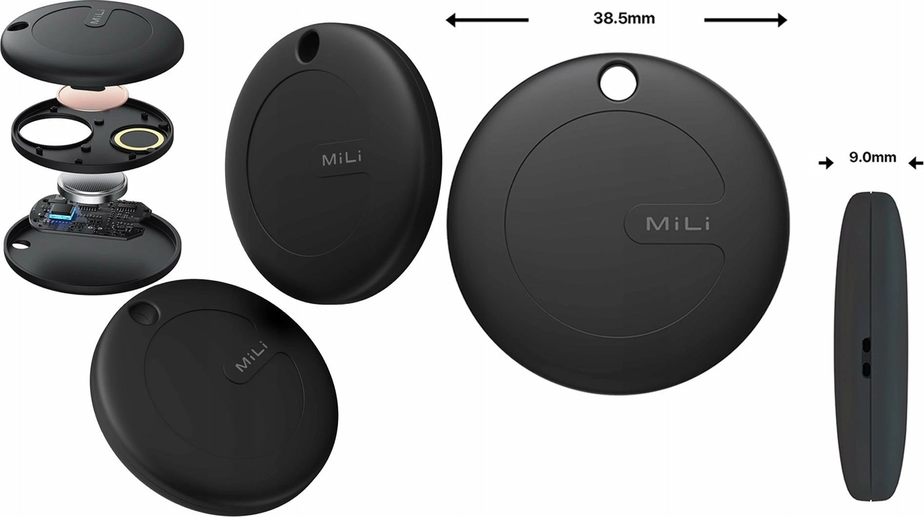 GPS lokator MiLi MiTag MiLi, IPX67, kompatibil me Google "Find My Device", set 3 copë, i zi