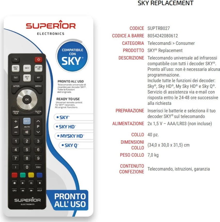 Telekomandë universale Superior Electronics SKY / SKY HD / MYSKY HD / SKY Q