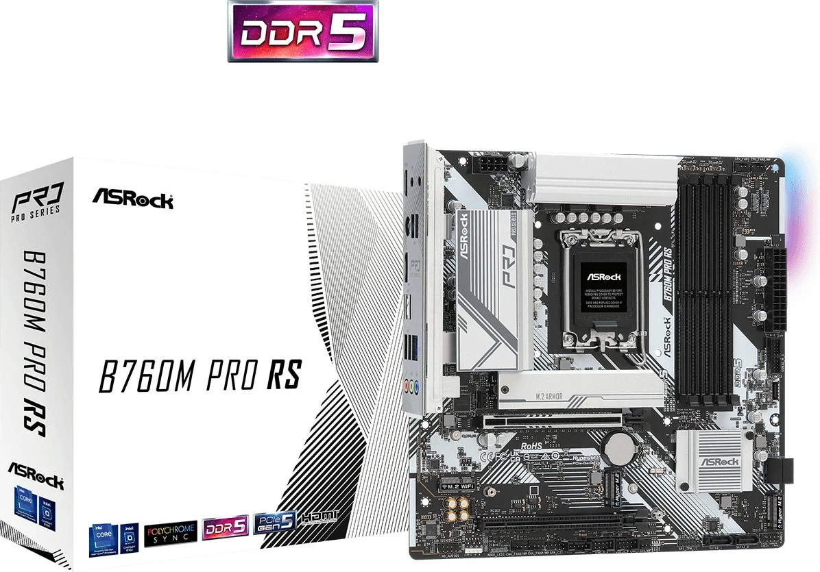 Pllakë amë ASRock B760M PRO RS, DDR5, LGA1700, mATX, e zezë/argjendtë