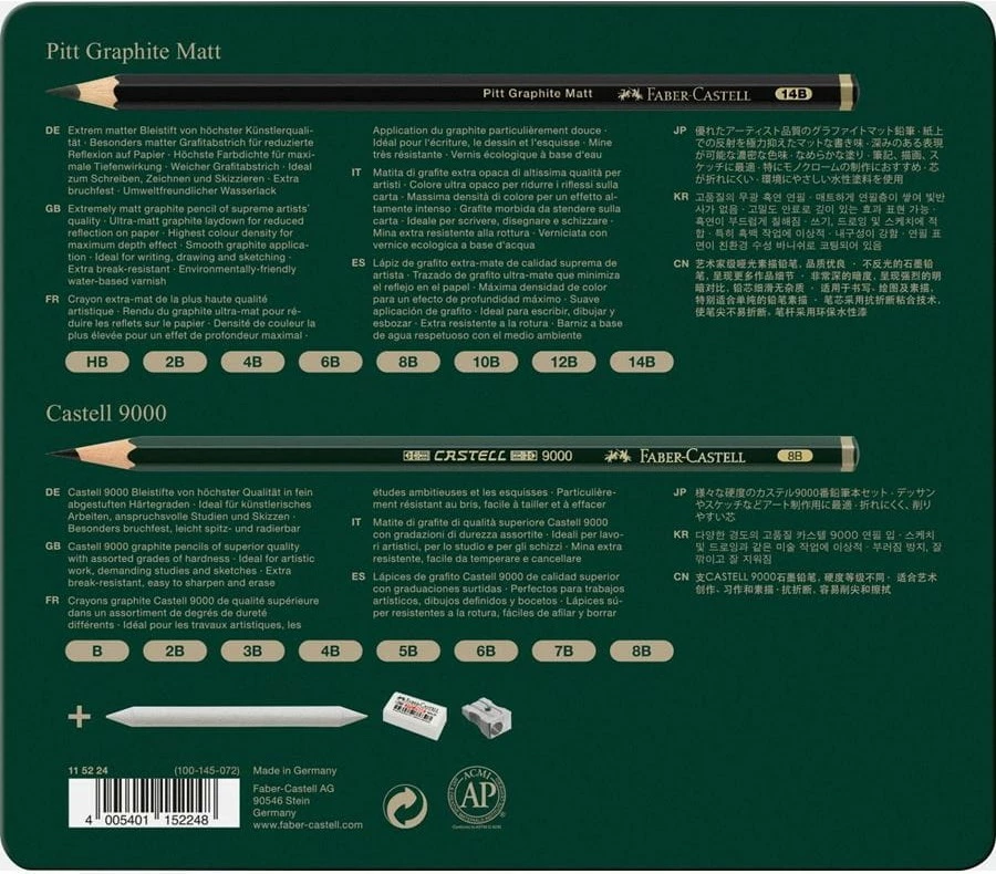 Set lapsa grafiti FABER-CASTELL Pitt Graphite Matt & Castell 9000, 20 copë, e zezë/e gjelbër