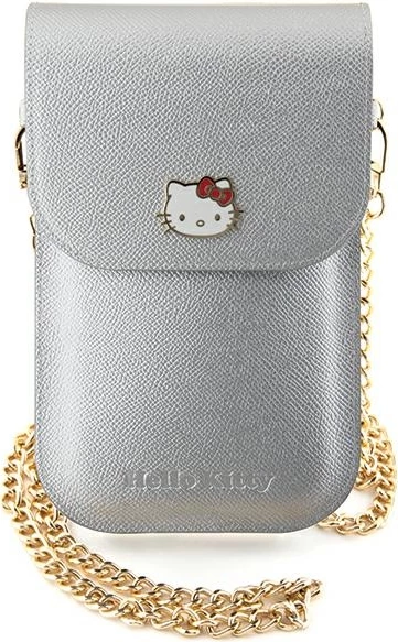 Mbështjellës Hello Kitty Leather Metal Logo Chain për celular, lëkurë artificiale, argjend