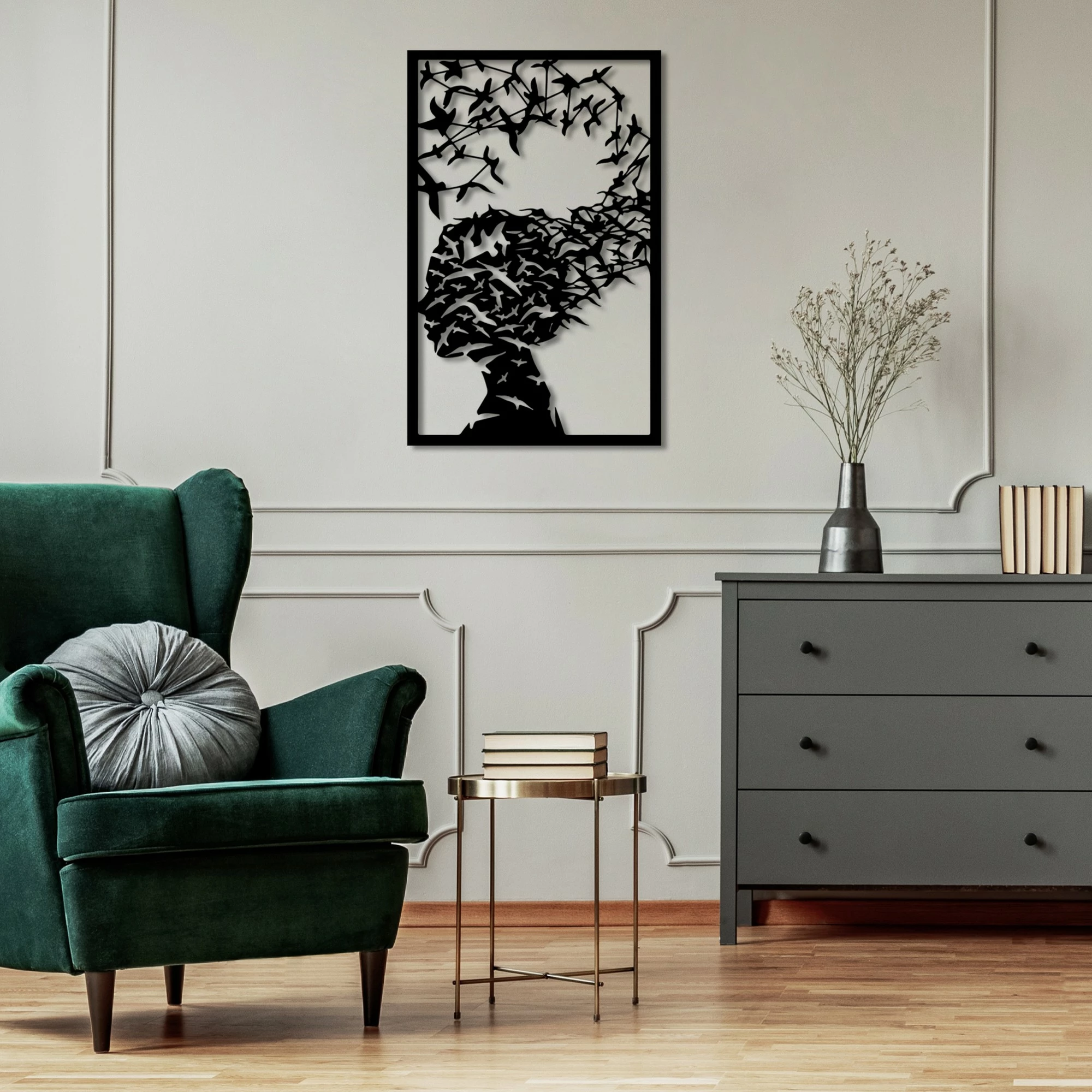 Aksesor muri dekorativ prej metali, Wallity Farfalla-1, ngjyrë e zezë, 45x70cm