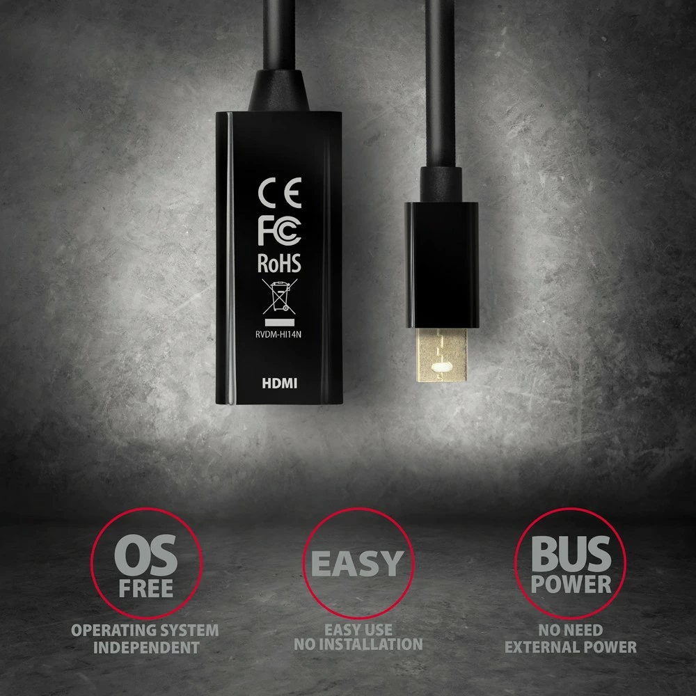 Adapter aktiv AXAGON RVDM-HI14N Mini DisplayPort në HDMI, 4K/30Hz, i zi