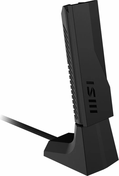 Adapter Wi‑Fi USB MSI BE6500 Wi‑Fi 7, USB 3.0/3.2 Gen 1, deri 6500 Mbps, i zi, set me stand