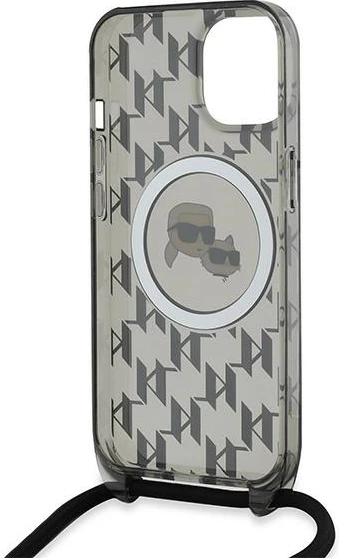 Mbështjellës Karl Lagerfeld IML Crossbody Monogram Karl & Choupette Head MagSafe për iPhone 15/14/13, i zi