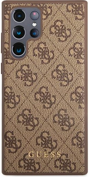 Mbështjellës Guess 4G për Samsung Galaxy S22 Ultra, lëkurë sintetike, kafe