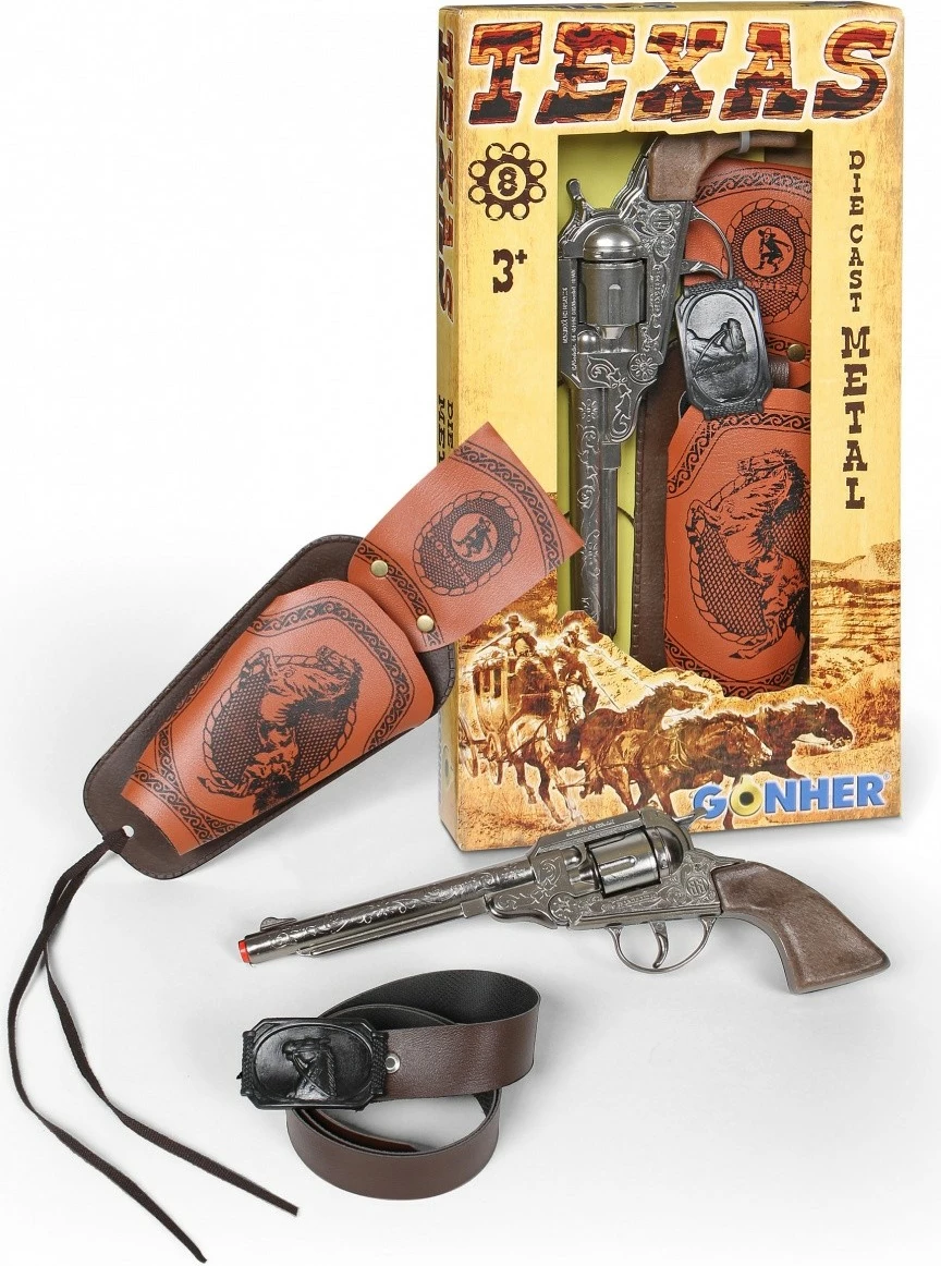 Revolver metalik lodër Pulio Gonher 155150/0 me kaburë, argjendtë/kafe, set