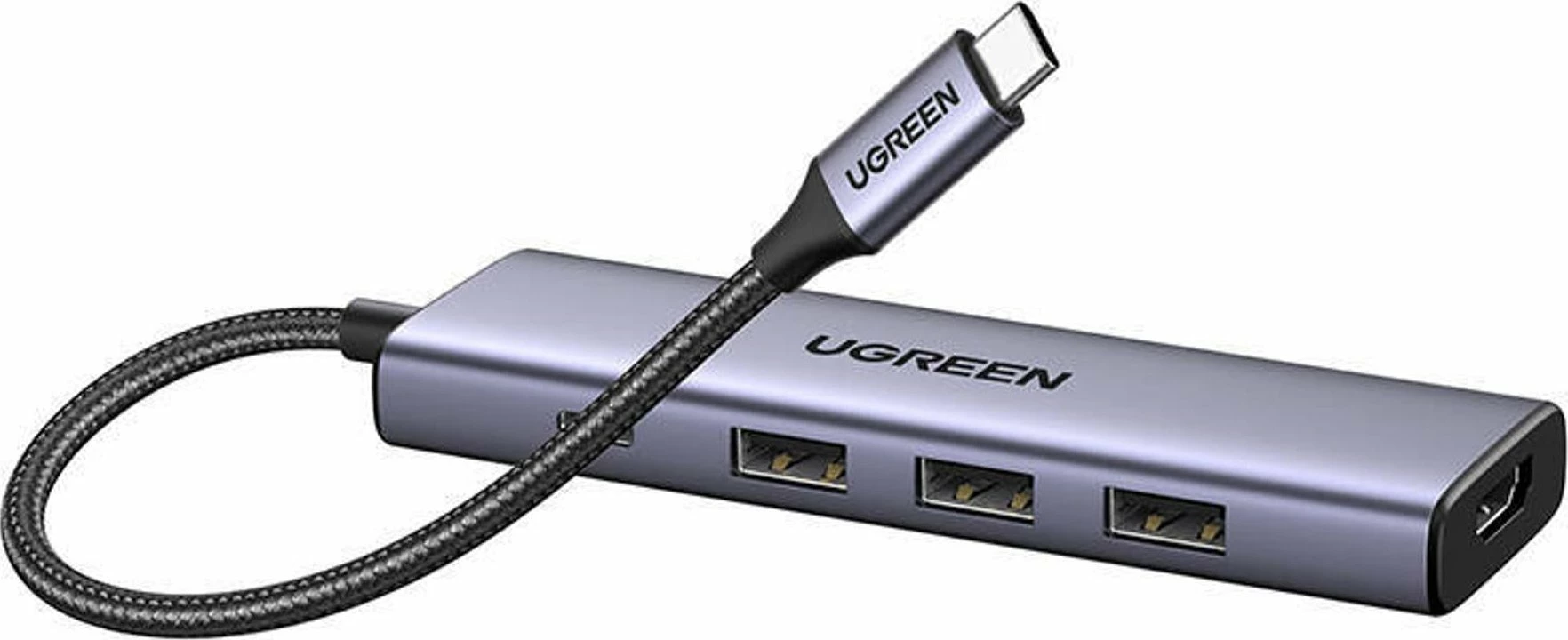 USB hub Ugreen CM511 (UGR1678) 5-në-1, USB-C në HDMI 4K@30Hz + 3x USB-A 3.2 Gen1 5Gbps + USB-C PD 100W, argjendtë