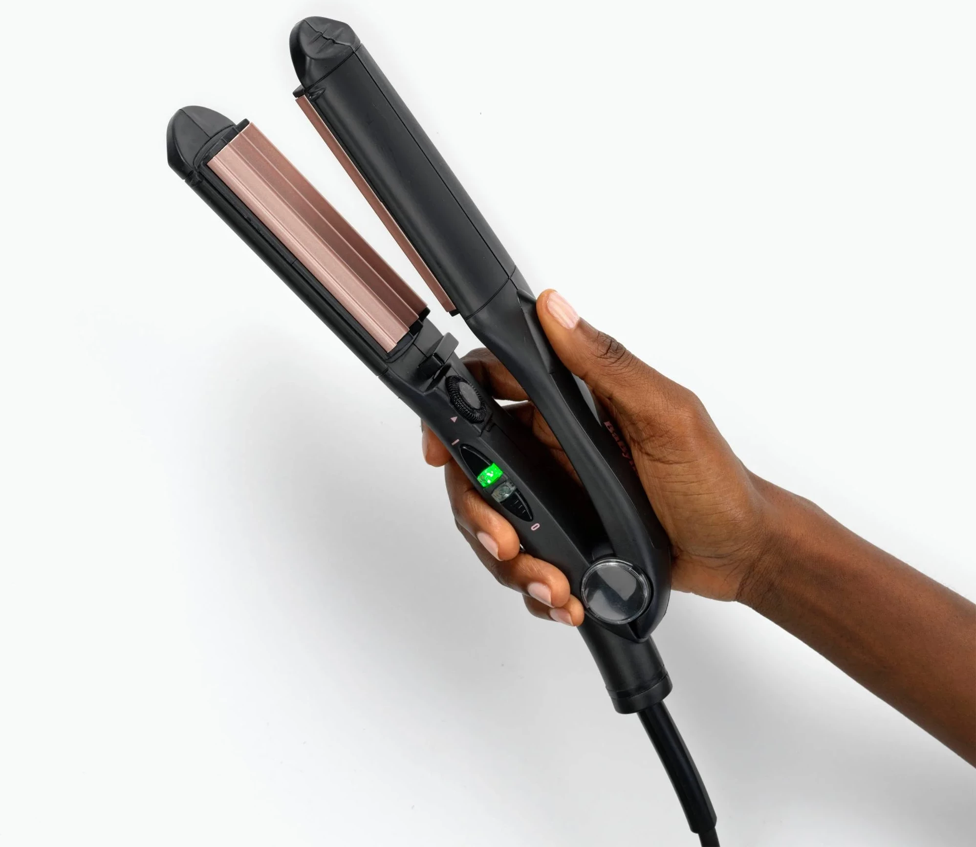 Drejtues flokësh me valë, BaByliss 2165CE, pllaka 45 mm, 120-210°C, 10 nivele, veshje turmalinë-keramike, e zezë/rozë metalike