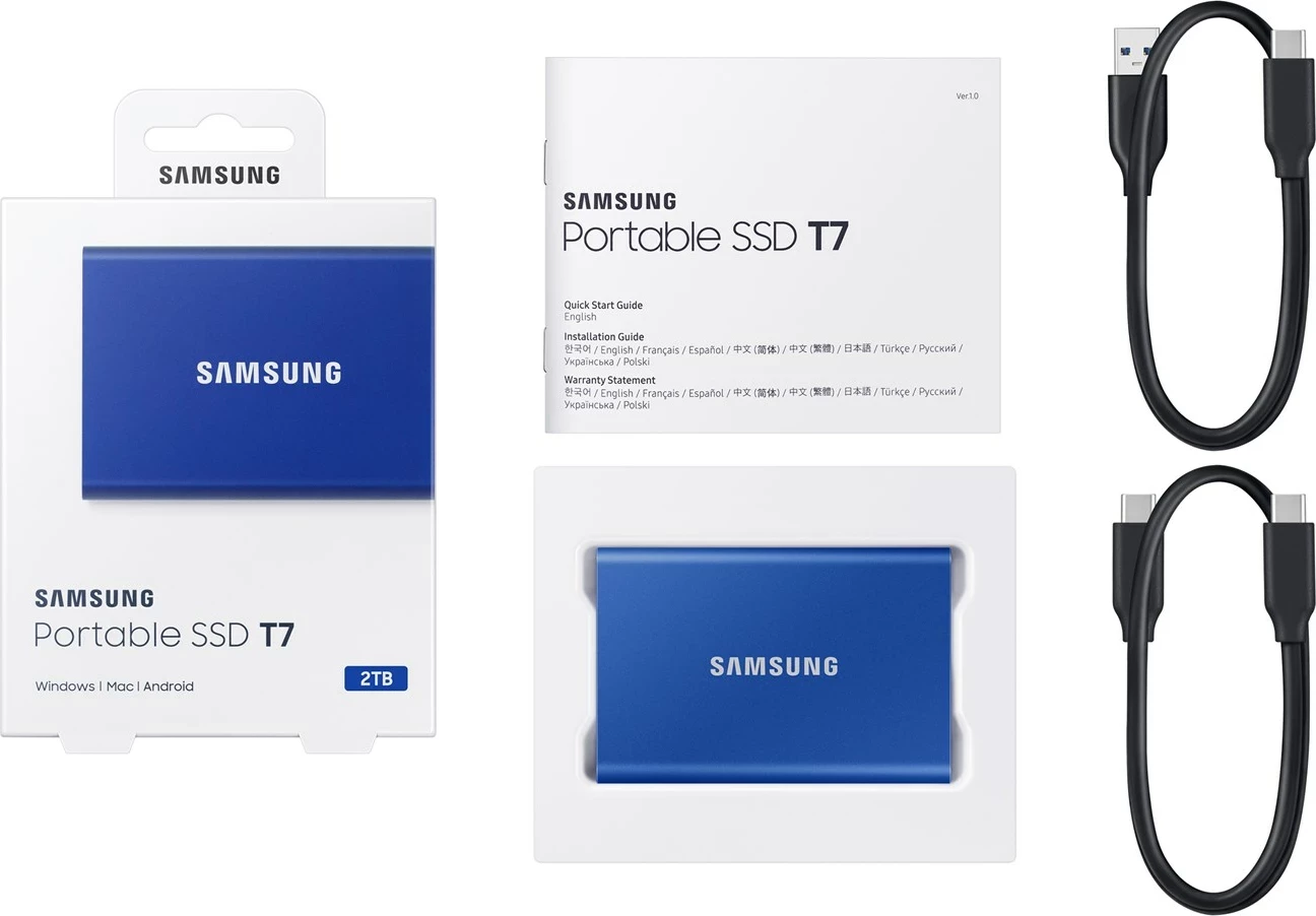 SSD i jashtëm Samsung T7, 2 TB, USB Type-C 3.2 Gen 2, Blu