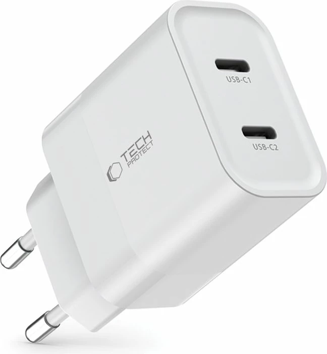 Karikues rrjeti Tech-Protect C20W me 2 porta USB-C, 20W, i bardhë