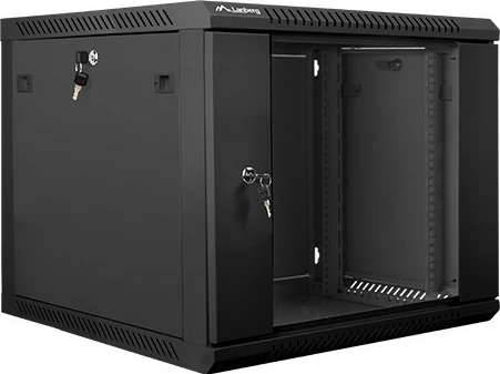 Kasë muri Lanberg WF01-6609-10B, 19", 9U, 600x600mm, derë xhami, e zezë