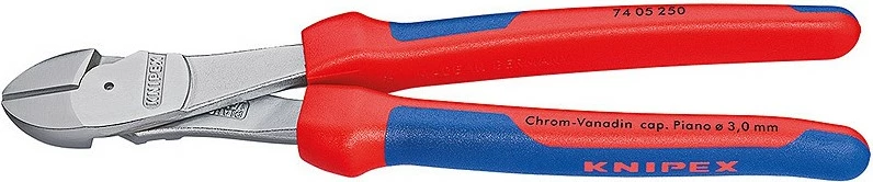 Darë diagonale Knipex 74 05 250, 250mm, krom-vanadium, dorezë plastike, kuqe/blu
