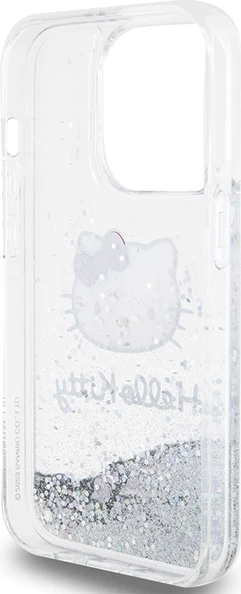 Mbështjellës Hello Kitty Liquid Glitter Charms Kitty Head për iPhone 13 Pro Max, argjendtë