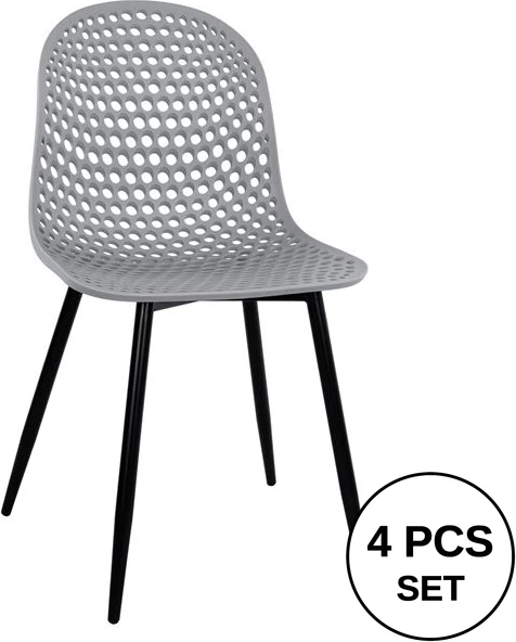 Karrige polipropileni Milana FH8512.10 gri me këmbë metalike 45x51x84 cm, set prej 4 copë