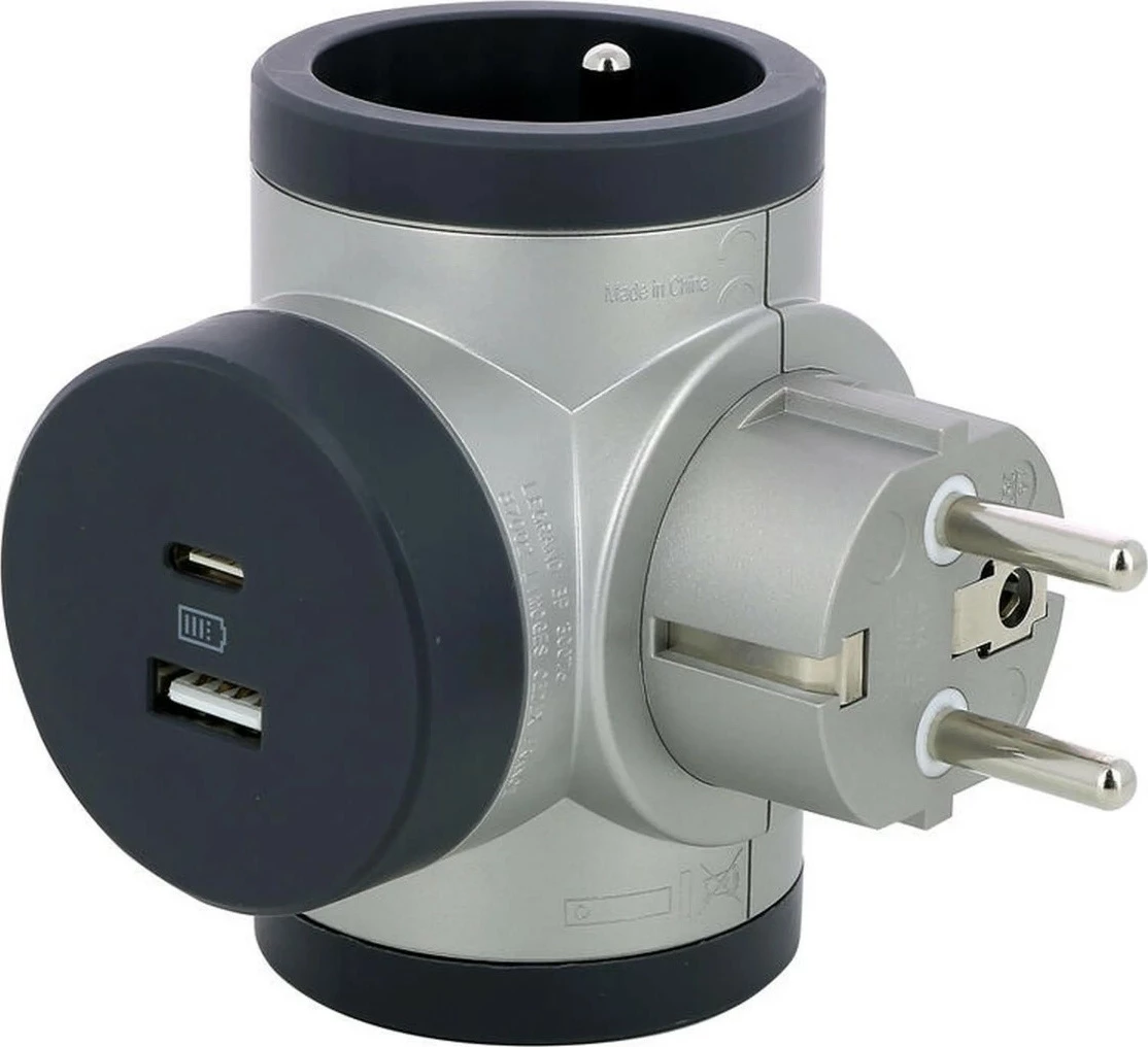 Ndarës rrotullues Legrand 049439, 2x2P+Z, USB A+C, alumin/grafit