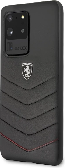 Mbështjellës Ferrari Heritage Quilted për Samsung Galaxy S20 Ultra, lëkurë natyrale, i zi