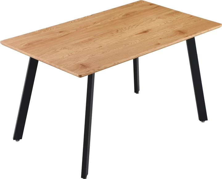 Tavolinë për ngrënie Toafel, MDF, ngjyrë natyrale, këmbë metalike të zeza, 140x80x75cm