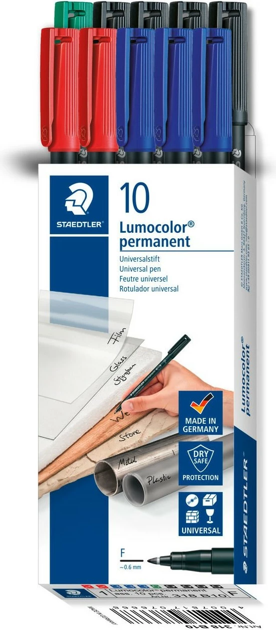Set stilolapsa permanent STAEDTLER Lumocolor F 10 copë, shumëngjyrëshe