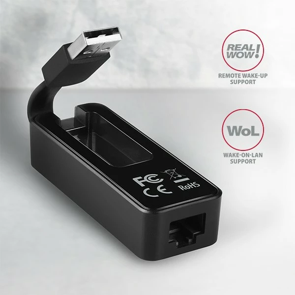 Adapter rrjeti AXAGON ADE-XR, USB 2.0 në Ethernet, i zi