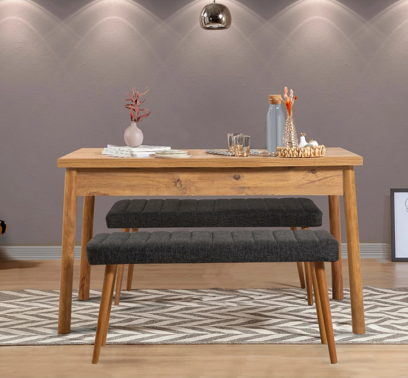 Tavolinë me karrige, 3 pjesë, Skye Decor Costa 1053, ngjyrë pishë Atlantike dhe antracit