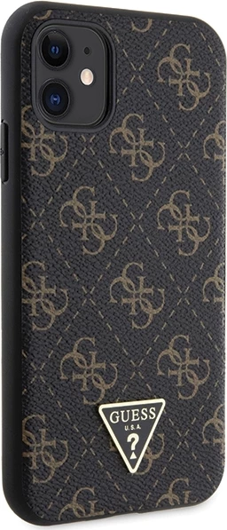 Mbështjellës Guess 4G Triangle Metal Logo për iPhone 11 / XR, i zi