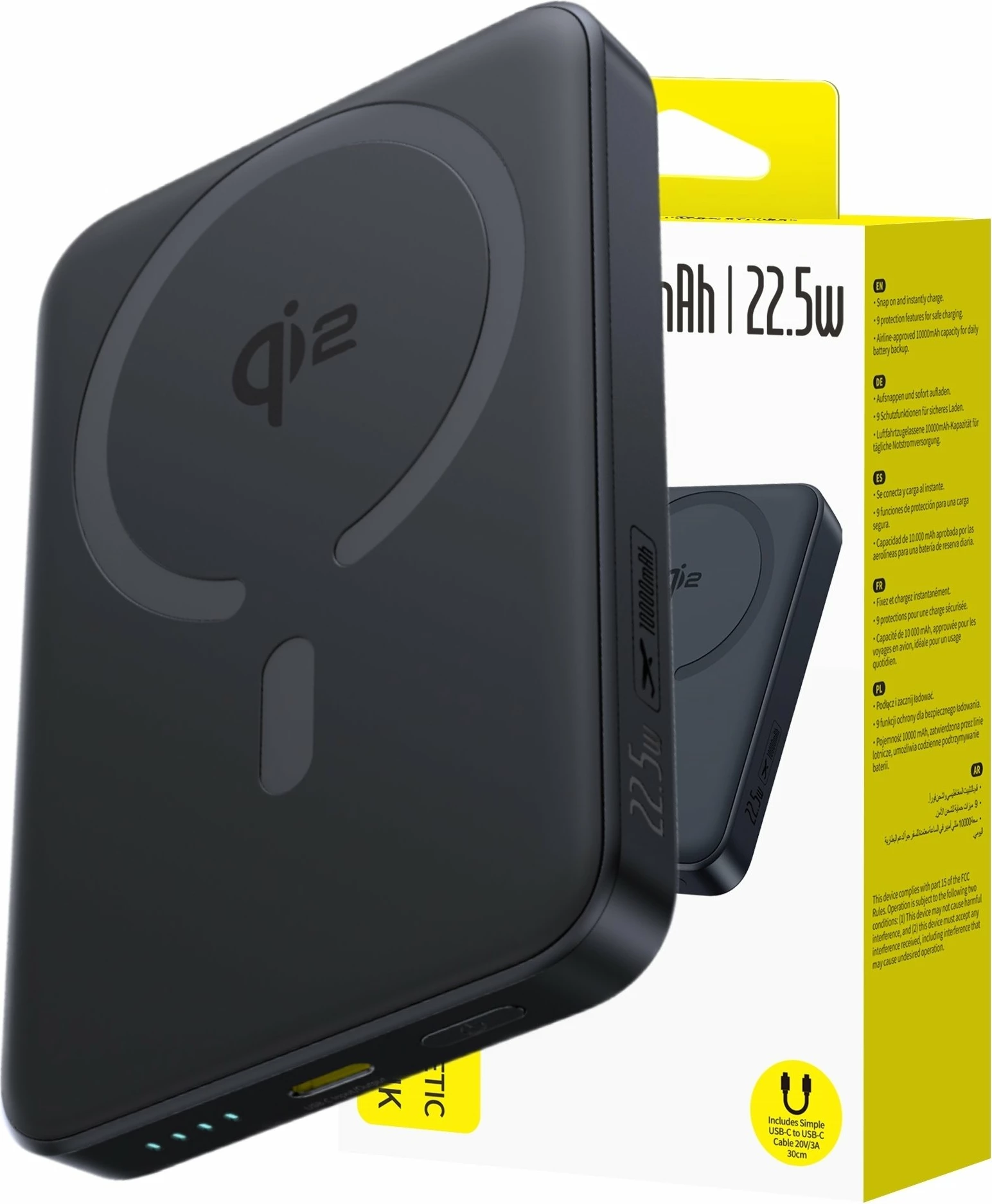 Powerbank Baseus EnerFill FM12 10000mAh 22.5W Qi2 MagSafe, me kabllo USB-C 30cm 20V/3A, e zezë