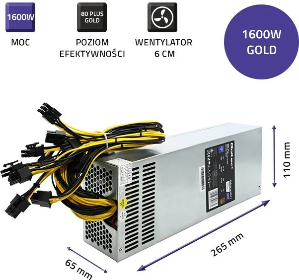 Kasë furnizues energjie Qoltec 50177, 1600W, 80 PLUS Gold, Silver