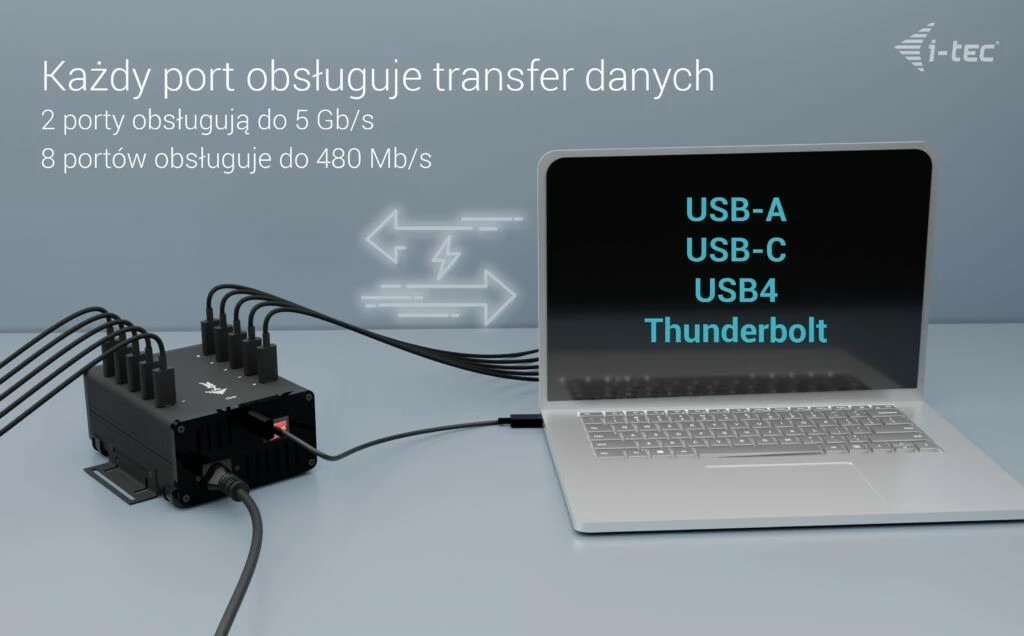 HUB i-tec CACHRGHUB10C, 10x USB-C, 15W për port, Metal