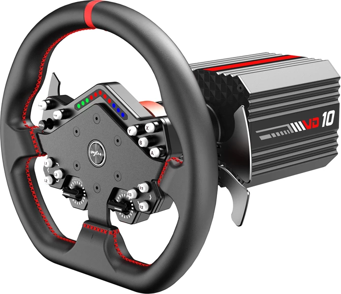 Timon gare me bazë Direct Drive, PXN VD10 DS (VD10 + WDS R2), 10 Nm, 300 mm, Quick Release, 13 butona, e zezë/e kuqe, set