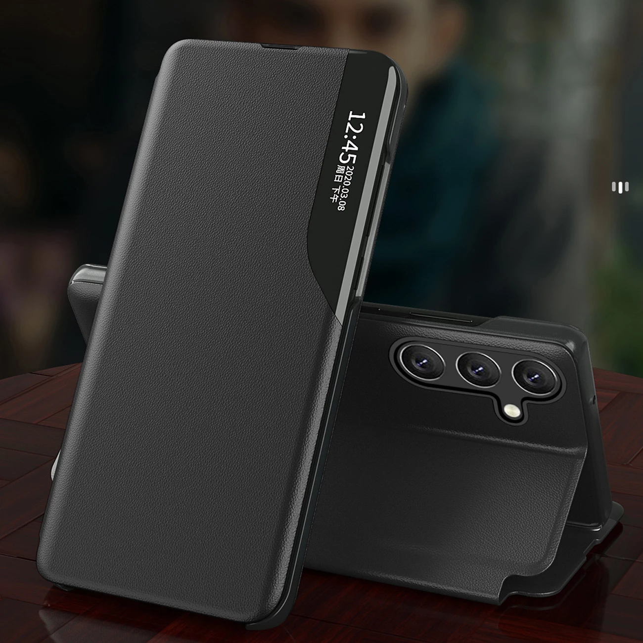 Mbështjellës Hurtel Eco Leather View Case për Xiaomi Redmi Note 12 Pro / Poco X5 Pro 5G, me qëndrim, i zi