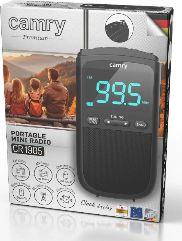 Radio portabile Camry CR1905, FM/AM, ekran LCD, USB-C, e zezë
