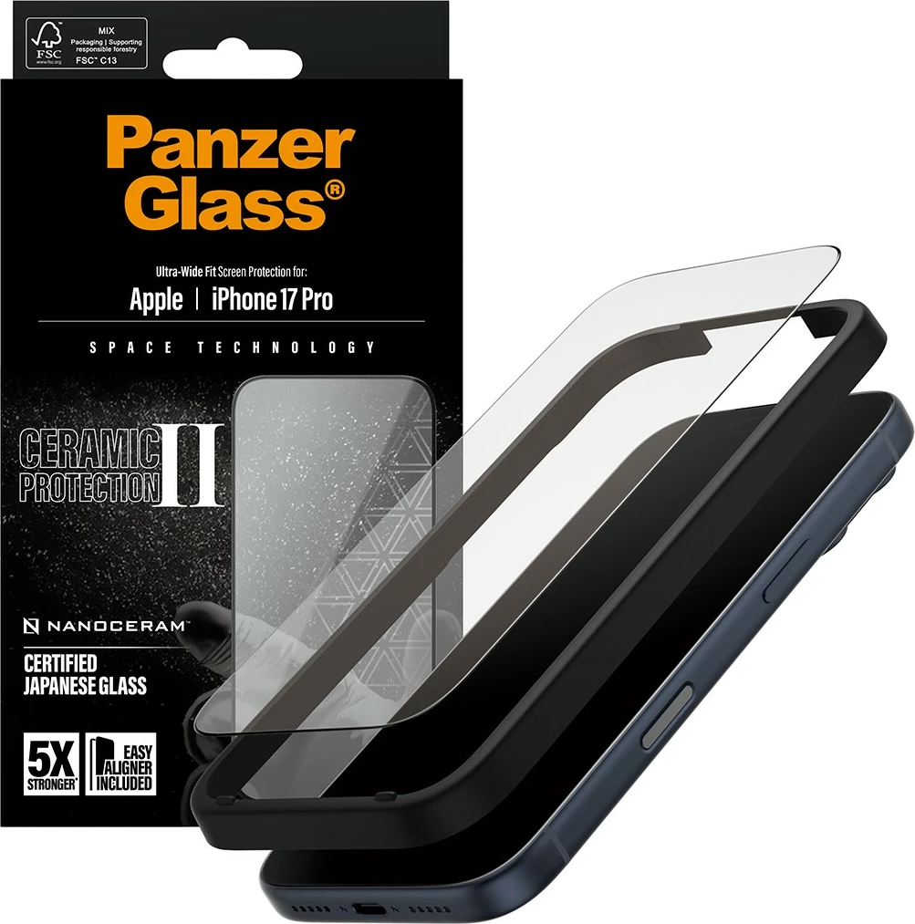 Mbrojtës ekrani PanzerGlass Ceramic II për iPhone 17 Pro, transparent