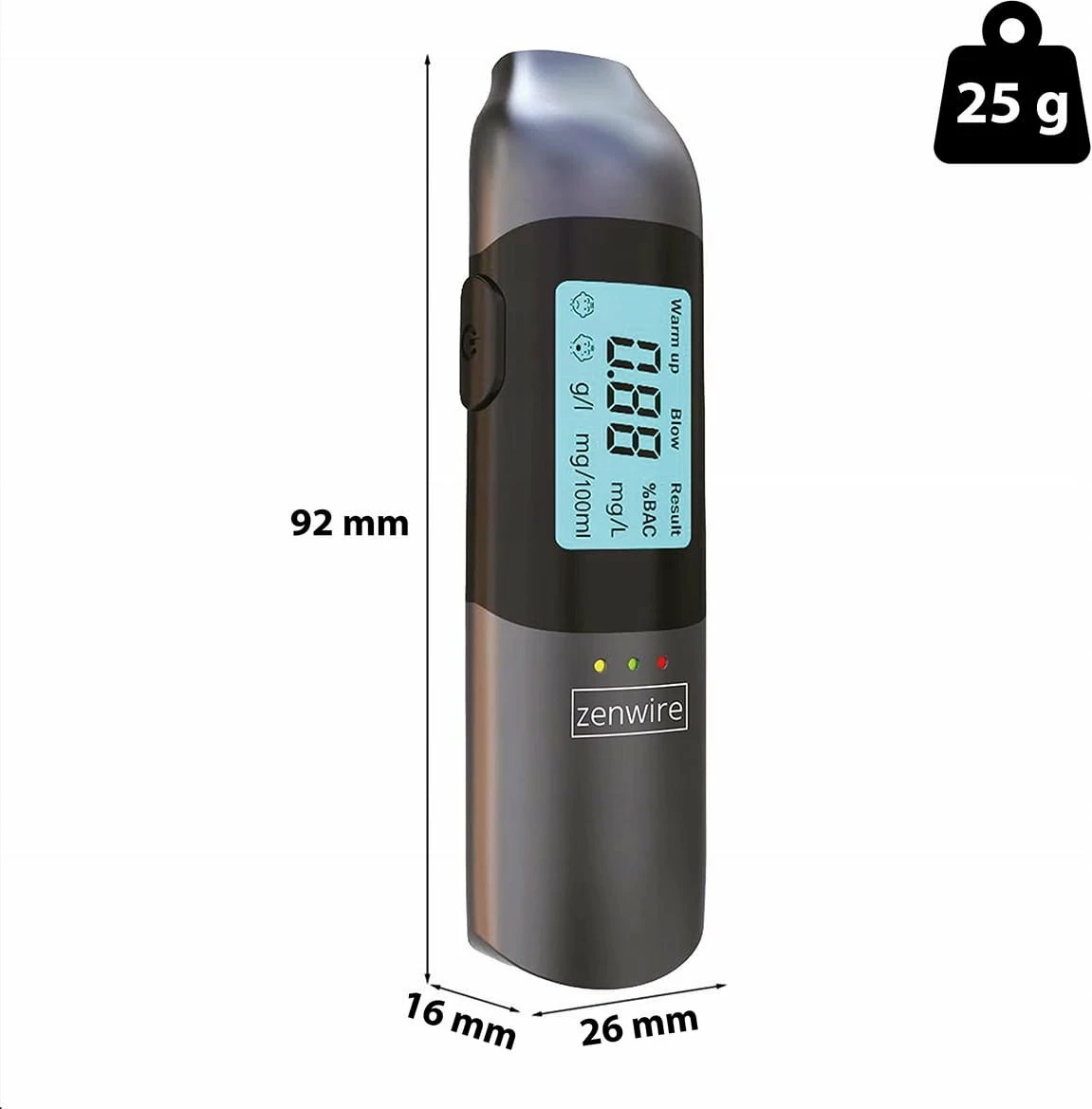 Alkotest Zenwire MR702, sensor gjysmëpërçues, USB-C, bateri e integrume, pa grykë, i zi