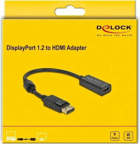 Adapter DisplayPort në HDMI DeLOCK 0.2m i zi, 4K