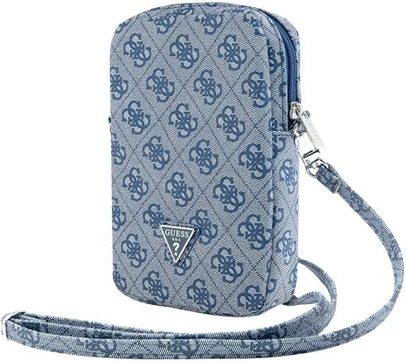 Mbështjellës Guess Zip 4G Triangle për celular, lëkurë artificiale, kaltër