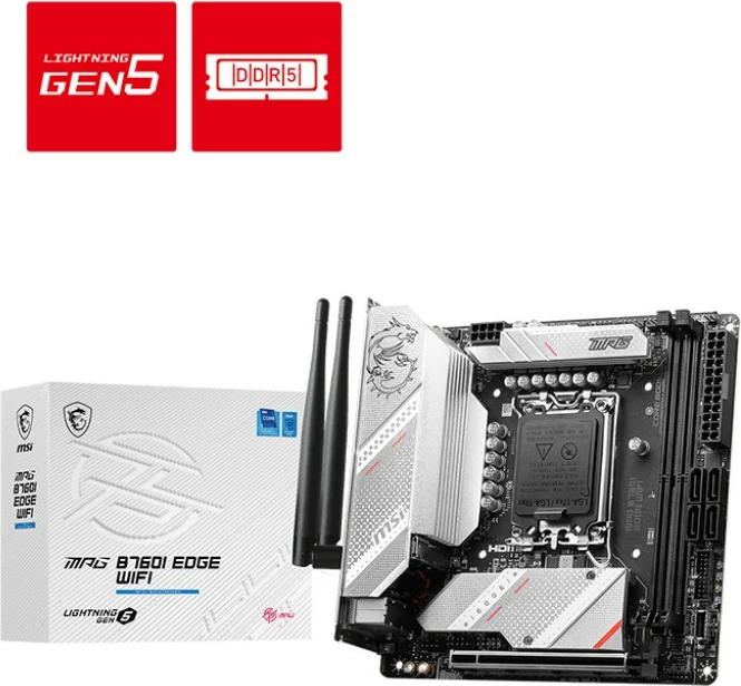 Pllakë amë MSI MPG B760I EDGE WIFI, Intel, LGA 1700, DDR5-SDRAM, 96 GB, ngjyrë argjendi