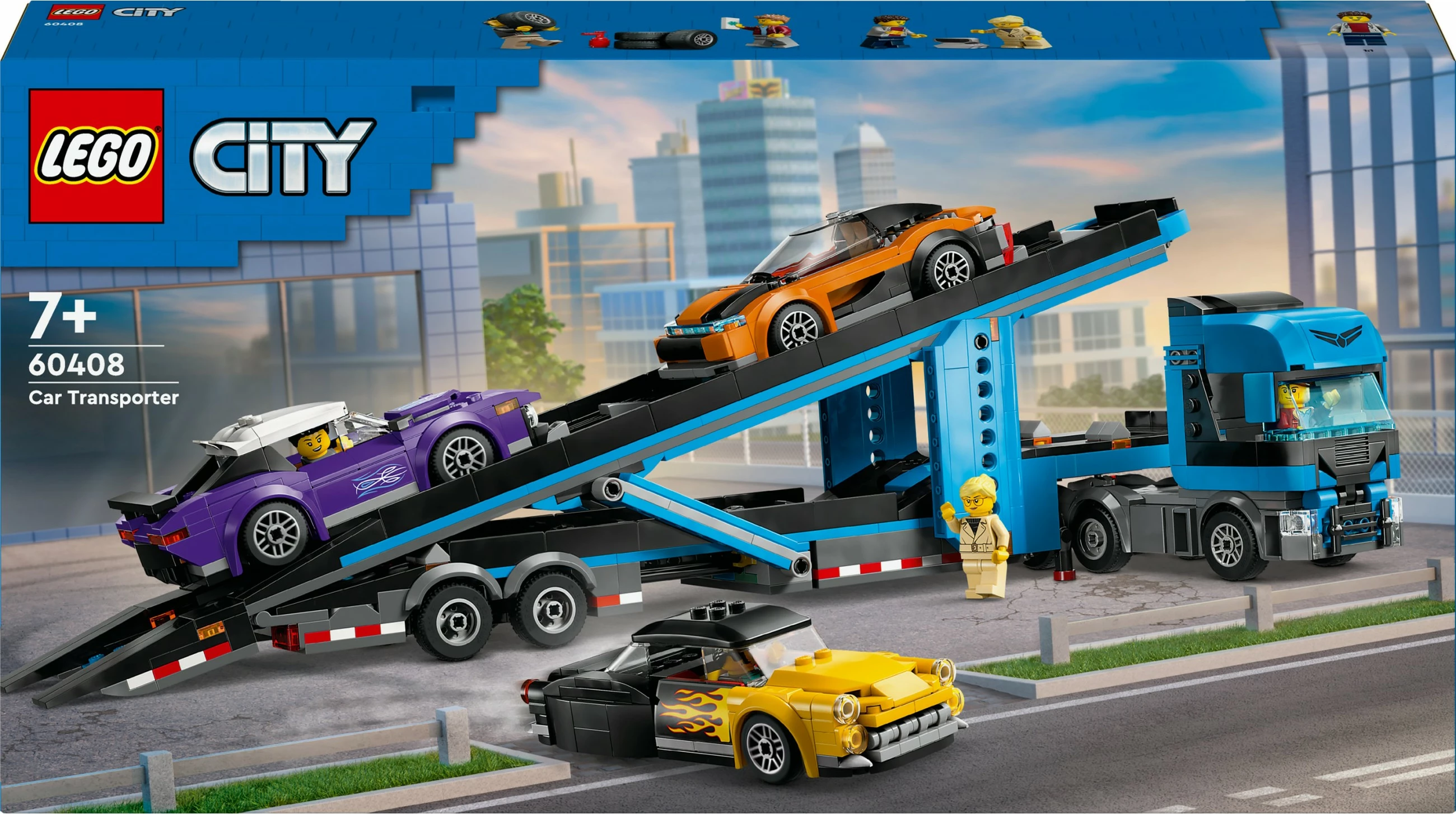 Set ndërtimi LEGO City 60408 Autotransporter me makina sportive, shumëngjyrëshe