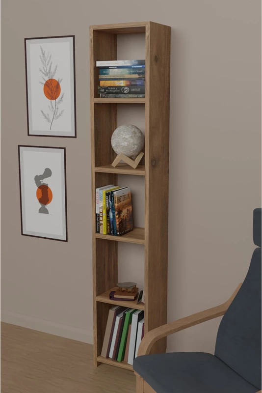 Bibliotekë Barzine melamine, hije natyrale, 27.6x19.5x150cm