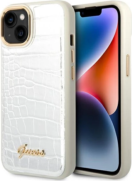 Mbështjellës Guess Croco Collection për iPhone 14 6.1", argjendtë