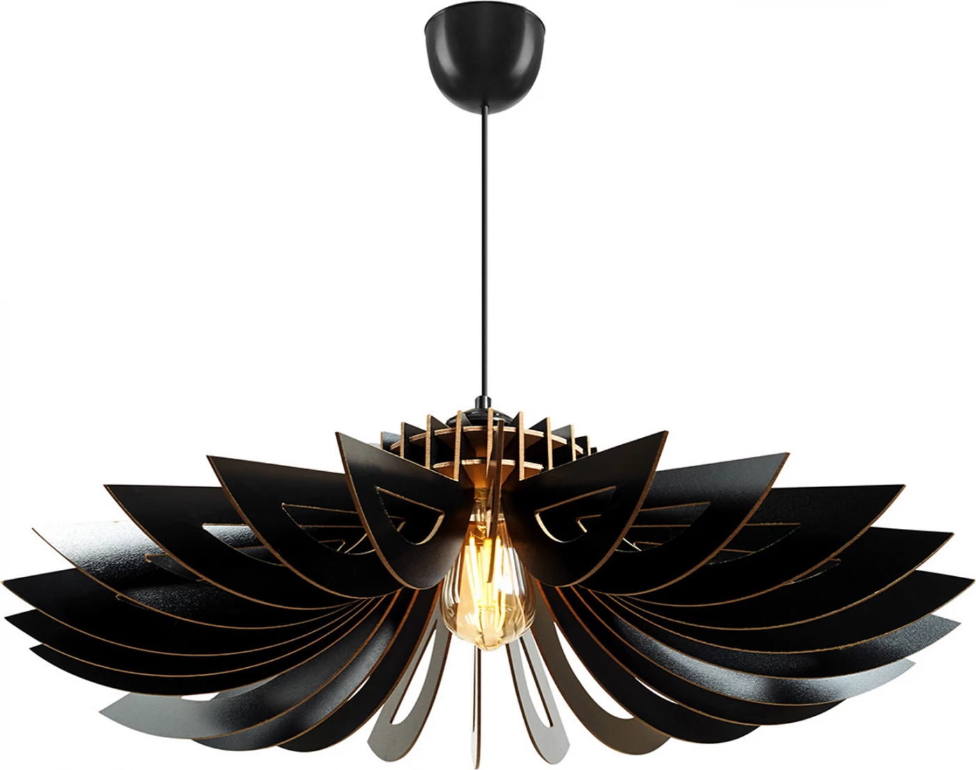 Llambë tavani prej druri e varur, ngjyrë e zezë, FH7349.03, Φ52x45Υ cm