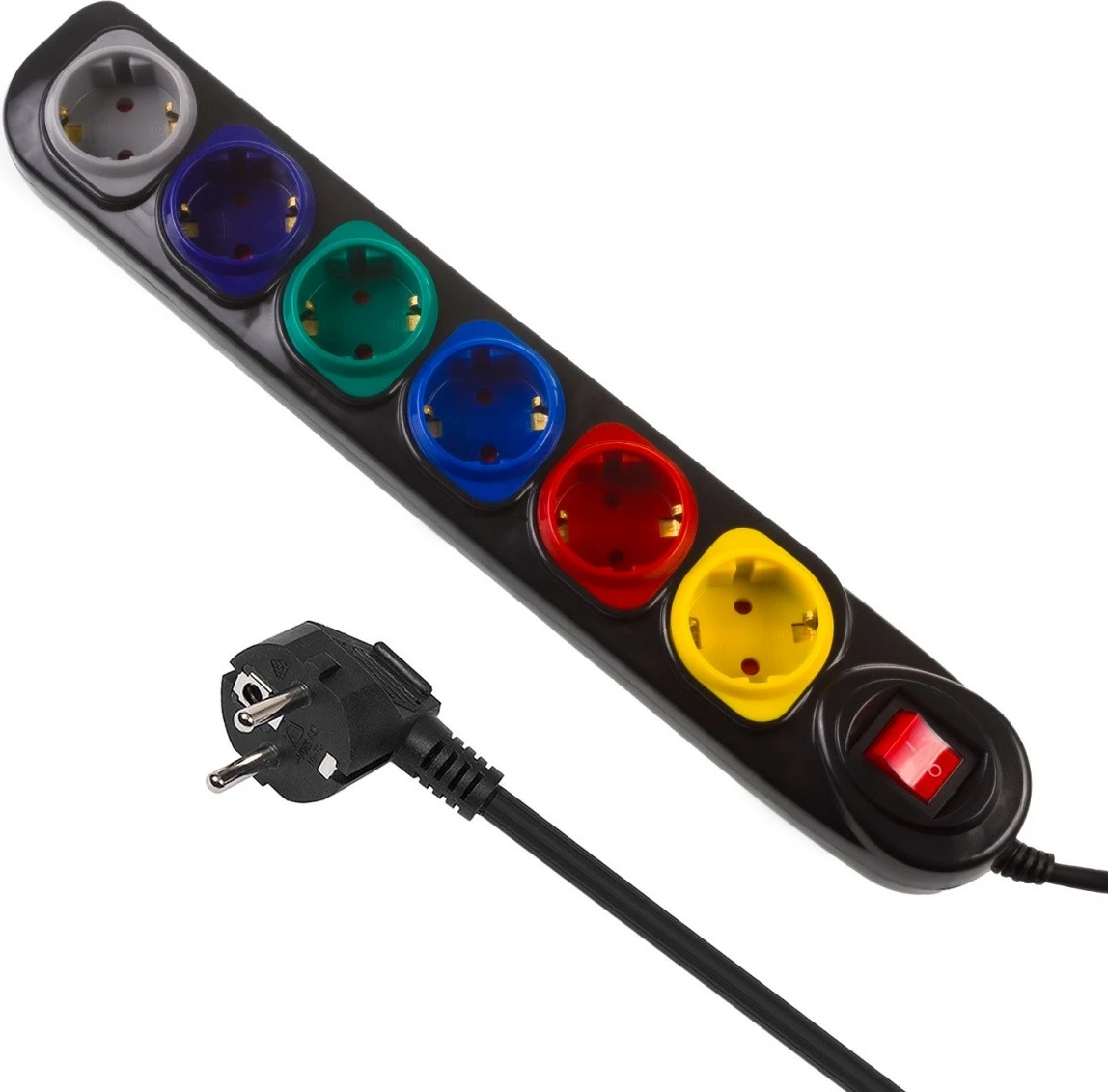 Listë zgjatues Maclean MCE509 B, 6 prizë, 1.5m, me çelës, e zezë