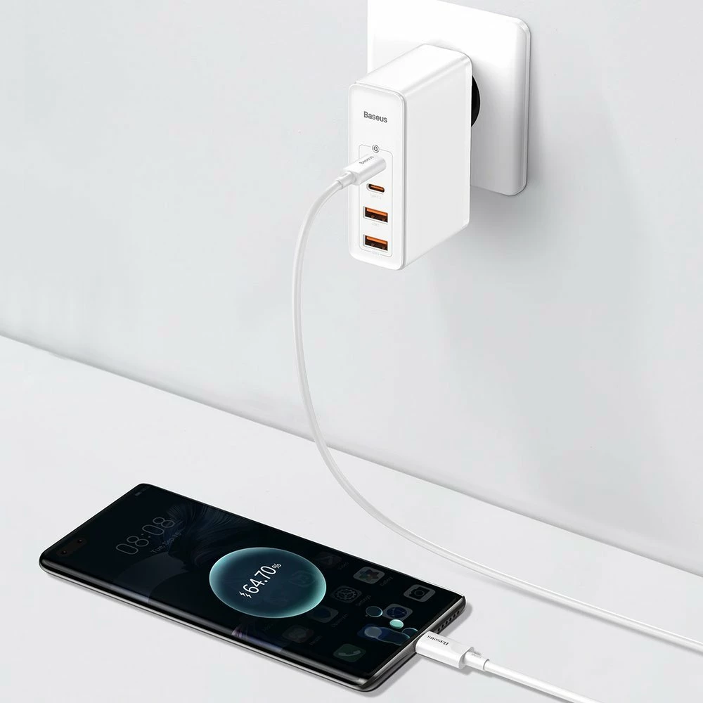 Karikues muri Baseus GaN2 Pro, 100W, 4 porta (2x USB-C, 2x USB-A), i bardhë