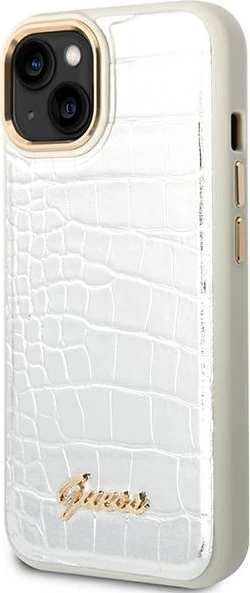 Mbështjellës Guess Croco Collection për iPhone 14 6.1", argjendtë