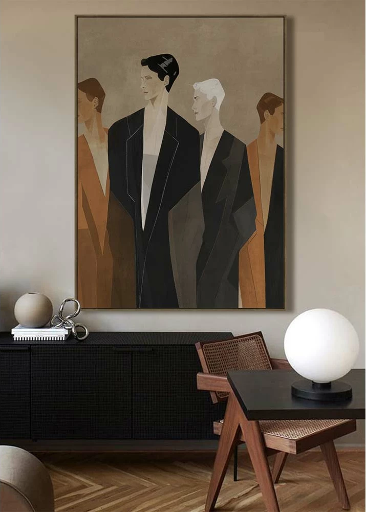 Pikturë dekorative Human Flow me kornizë, 80x120x4 cm, kanavacë, ngjyrë kafe, bezhë, e zezë